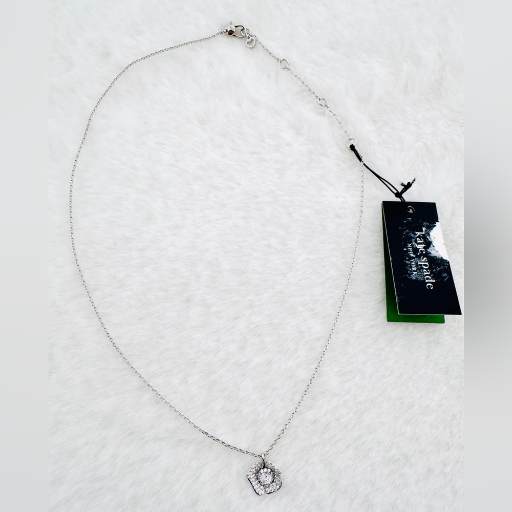 Kate Spade Silver Cubic Zirconia Poppy Pendant Necklace - NWT - Picture 3 of 10